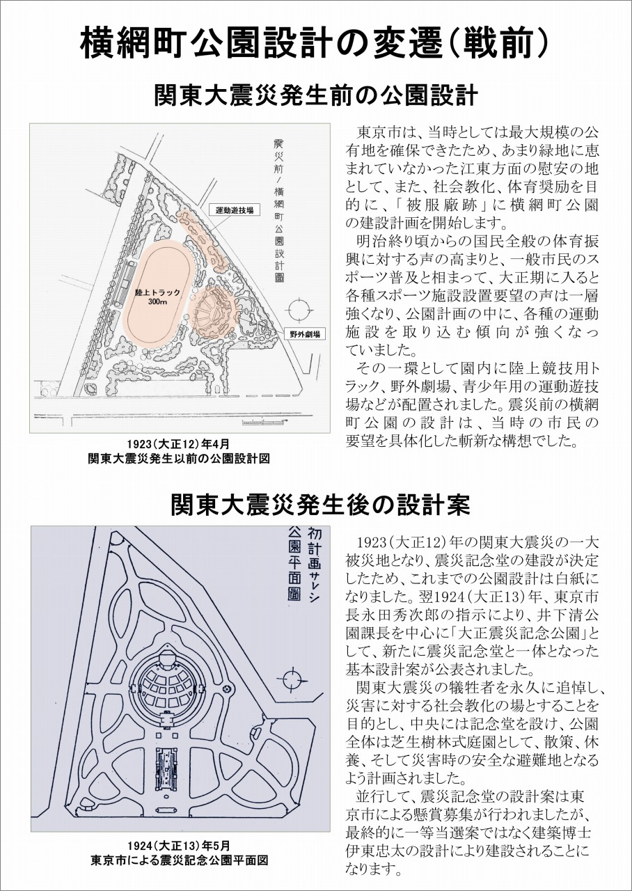 「横網町公園今昔」パンフレットより　横網町公園設計の変遷（戦前）